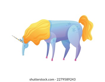 Cartoon colorful magical unicorn on white background vector illustration