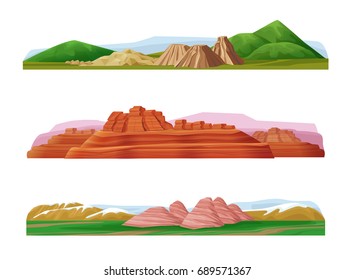 Cartoon Colorful Mountain Landscapes Set