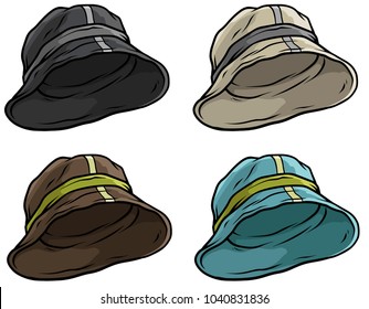 Cartoon colorful panama hat or cap. Vector icon set.