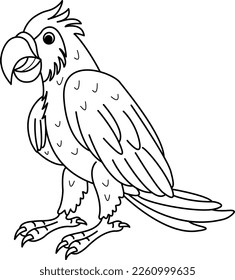 Cartoon Colorful Parrot For Coloring Page. Vector Illustration Tropical Bird Parrot
