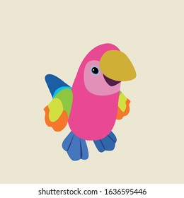 Cartoon colorful parrot with a large beak. Funny bird smiles. For design and advertising, banner, poster, icon, logo, postcard