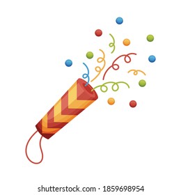 Cartoon colorful petard confetti salute. vector illustration