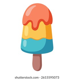 Cartoon colorful Popsicle Ice Cream on stick. Vector isolated illustration on white background