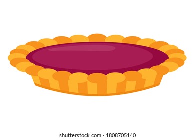 Cartoon colorful raspberry pie. Festive autumn party food. Thanksgiving themed vector illustration for icon, logo, poster, postcard or invitation card decor
