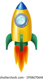 Cartoon colorful rocket. Cute of spaceship isolated on white background. Creative idea.