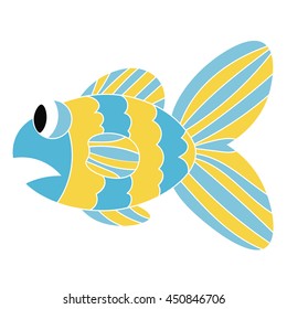 Cartoon colorful sad fish isolated on white background. Fish's mouth opened in shock. Vector illustration.
