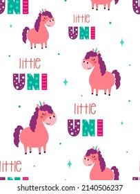 dibujos animados coloridos sin costura con unicornio divertido lindo, adorable papel pintado lindo con animales buenos para la impresión, diseño plano