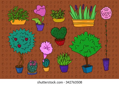 cartoon colorful set of flowerpots .vector illustration