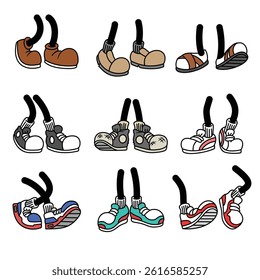 Cartoon Colorful Shoes Collection - Vector Set of Fun Footwear Icons