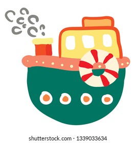 Cartoon of a colorful steam boat with life preserver vector color drawing or illustration 