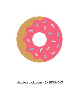 Cartoon colorful tasty donut isolated on white background. Glazed doughnut top view for cake cafe decoration or menu design. Vector flat illustration esp