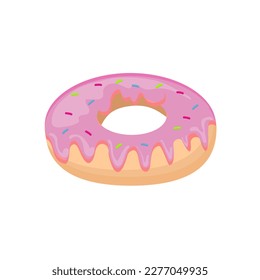 Cartoon colorful tasty donut isolated on white background. Glazed doughnut top view for cake cafe decoration or menu design. Vector flat illustration