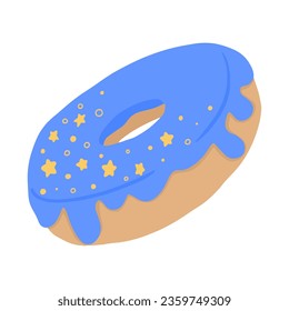 Cartoon colorful tasty donut isolated on white background. Glazed doughnut top view for cake cafe decoration or menu design. Vector flat illustration