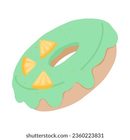 Cartoon colorful tasty donut isolated on white background. Glazed doughnut top view for cake cafe decoration or menu design. Vector flat illustration