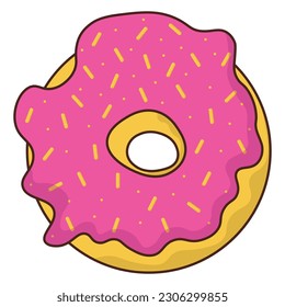 Cartoon colorful tasty donut with pink glaze. Vector illustration