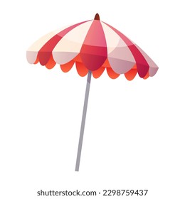 Cartoon colorful umbrella. Swimming pool accessories, tropical resort sticker. Beach party holidays, summer vacation, leisure, recreation, rest item. Vector for banner, poster, menu, flyer.