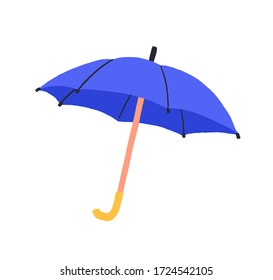 Cartoon colorful umbrella vector graphic illustration  Purple accessory and handle protection from rain isolated white background  Seasonal safety hand drawn stylish rainy weather symbol