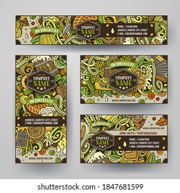 Cartoon colorful vector doodles Beer fest corporate identity set. Template design of banners, id cards, flyer