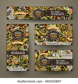 Cartoon colorful vector doodles Honey corporate identity set. Template design of banners, id cards, flyer