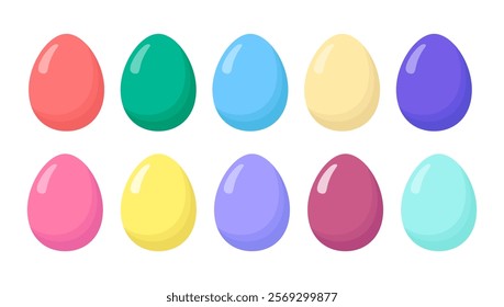 Cartoon colorful vector Easter Eggs collection. Isolated bright colored eggs on white 