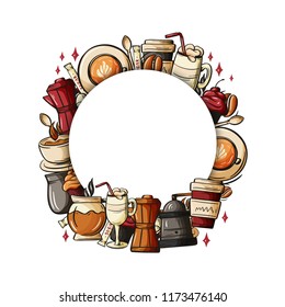 Cartoon colorful vector hand drawn doodles coffee corporate identity. Banners design. Templates for coffee shop and restourant.