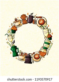 Cartoon colorful vector hand drawn doodles coffee corporate identity. Banners design. Templates for coffee shop and restourant. Vector