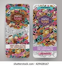 Cartoon colorful vector hand drawn doodles ice cream corporate identity. 2 vertical banners design. Templates set