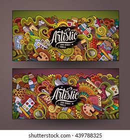 Cartoon bunten Vektorgrafik handgezeichnet Doodles Kunst Corporate Identity. 2 Horizontales Banner-Design. Vorlagen-Set