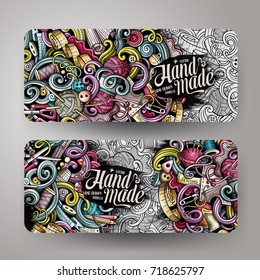 Cartoon colorful vector hand drawn doodles handmade corporate identity. 2 Horizontal banners design. Templates set