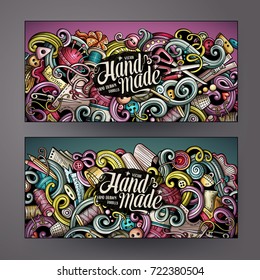 Cartoon colorful vector hand drawn doodles handmade corporate identity. 2 Horizontal banners design. Templates set