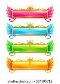 Cartoon Colorful Vector Horizontal Title Banners Set For Epic Game Design. Isolated On White.