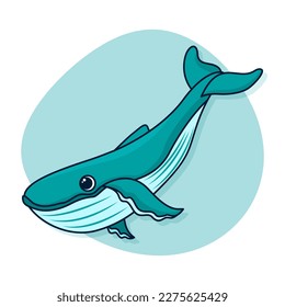 Cartoon colorful vector illustration with cute whale.