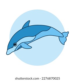 Cartoon colorful vector illustration and cute dolphin 