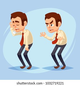 cartoon colorful vector illustration of a handsome young businessman unhappy, dissatisfied, snuffy, sick, stressed Business man character design worker boss manager colorful vector Illustration eps10