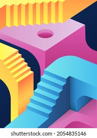 Cartoon colorful vector illustration volumetric infinity stairs for marketing design 3D Abstract creative concept and geometric elements  Scene composition and bright shapes for poster design