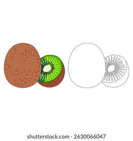 Cartoon Coloring Art Digital Kiwi Fruit Vector Illustration