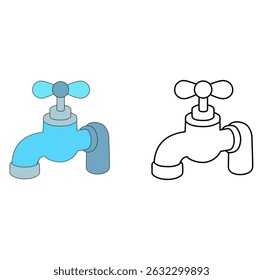Cartoon Coloring Art Digital Water Tap Source Vector Illustration 
