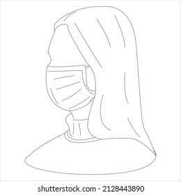 Cartoon coloring book. illustration of woman wearing health mask. cartoon vector illustration