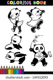 Cartoon coloring book illustrations. Funny panda kids.