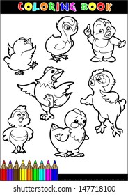 Cartoon coloring book illustrations. Series for young chicks.