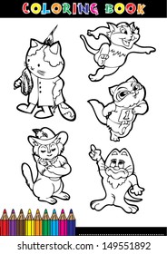 Cartoon coloring book page or coloring black and white cat.