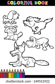 Cartoon coloring book page or coloring black and white dog.