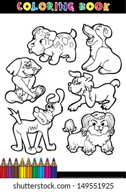 Cartoon coloring book page or coloring black and white dog.