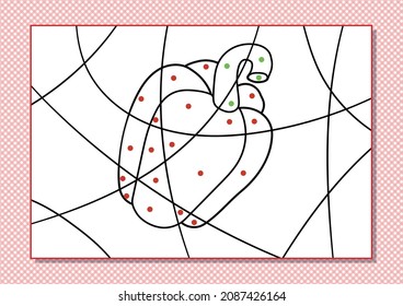 Cartoon coloring by dots for Kids. Printable worksheet. Bell pepper.