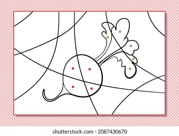 Cartoon coloring by dots for Kids. Printable worksheet. Cartoon radish