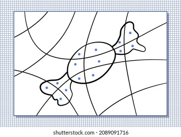 Cartoon coloring by dots for Kids. Printable worksheet. Candy.