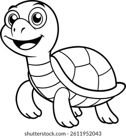 cartoon, coloring page, cute drawing, happy illustration, printable image, animal coloring page, black and white, turtle for kids, smiling turtle cartoon,