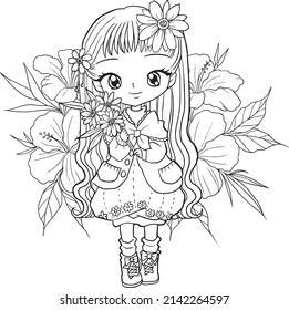 cartoon coloring page cute kawaii manga line art doodle 