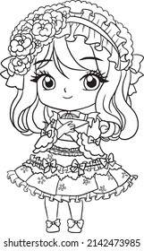 cartoon coloring page cute kawaii manga art girl doodle