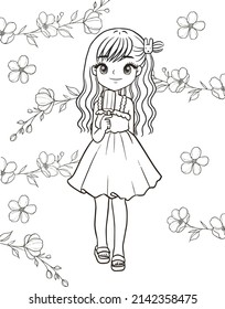 cartoon coloring page ice cream cute kawaii manga line art doodle flower